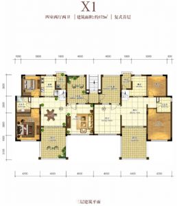 情景洋房 X1户型 4房2厅2卫 建筑面积172平米 三层