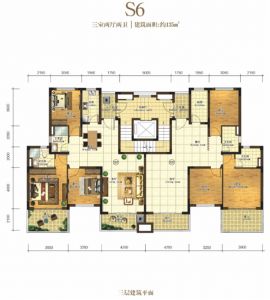 情景洋房 S6户型 3房2厅2卫 建筑面积135平米 三层