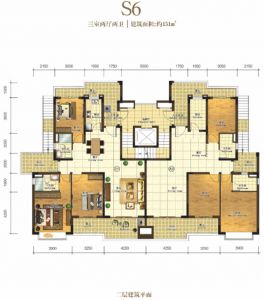 情景洋房 S6户型 3房2厅2卫 建筑面积156平米 二层