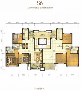 情景洋房 S6户型 3房2厅2卫 建筑面积118平米 六层