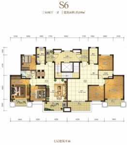 情景洋房 S6户型 3房2厅1卫 建筑面积109平米 七层